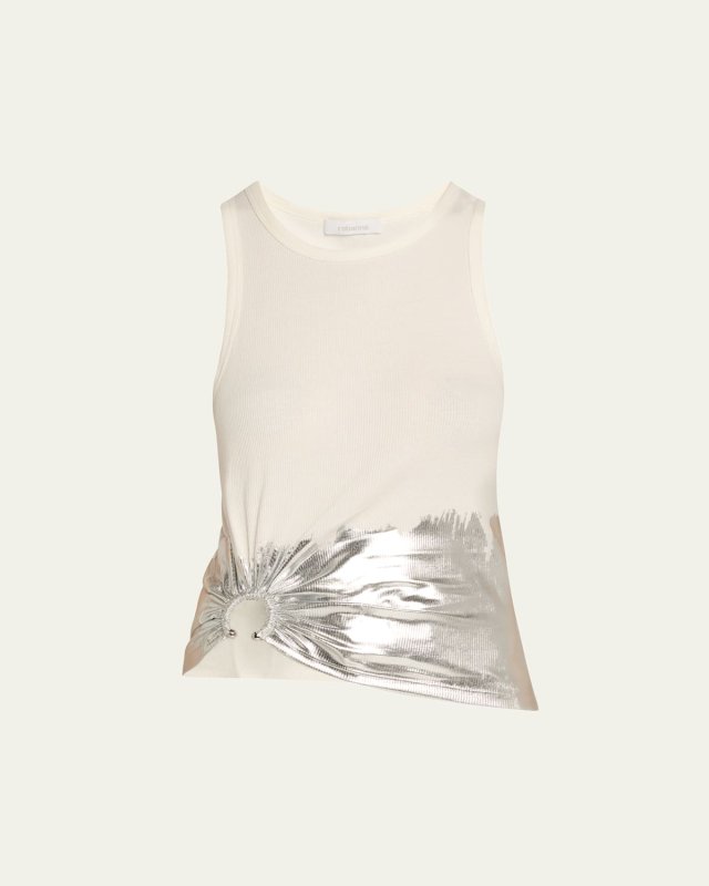 Silver Foil Ribbed Tank Top